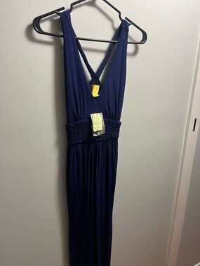 Women’s Navy Blue Maxi Dress with Braided Waist
